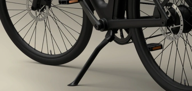 Lower part of the bicycle, showing lightweight wheels and frame.